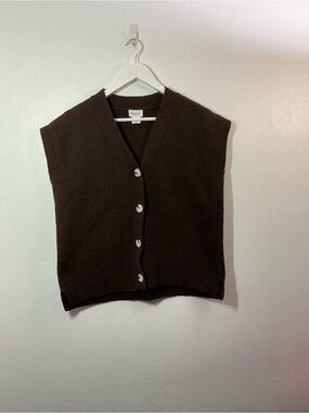 Song of Style Brown V-Neck Button Front Knit Vest Size Small